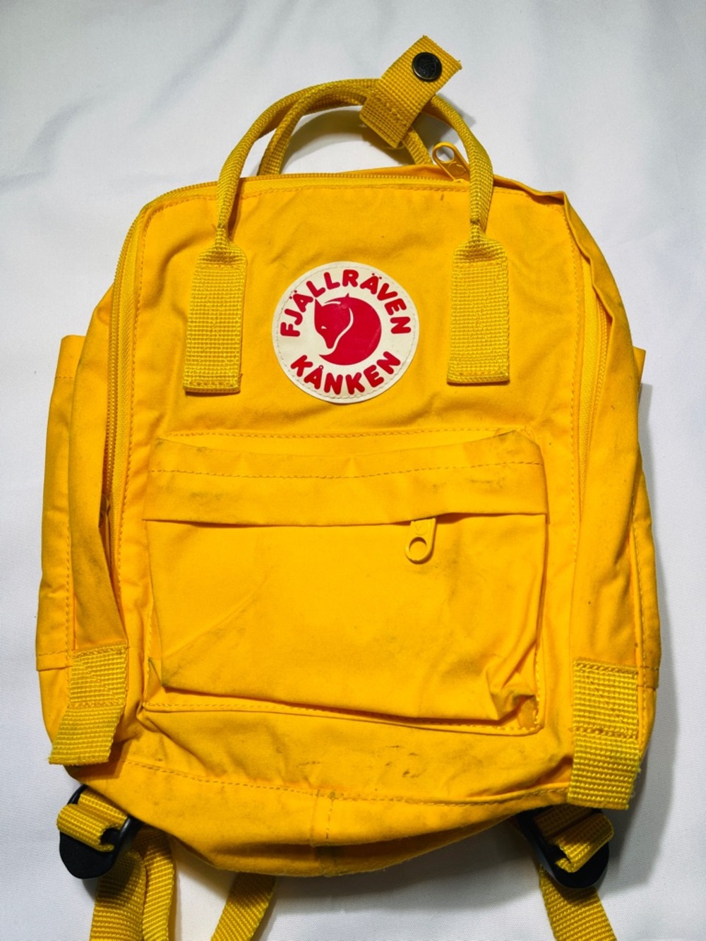 Fjallraven Kanken Small Backpack in Bright Yellow with Red Logo